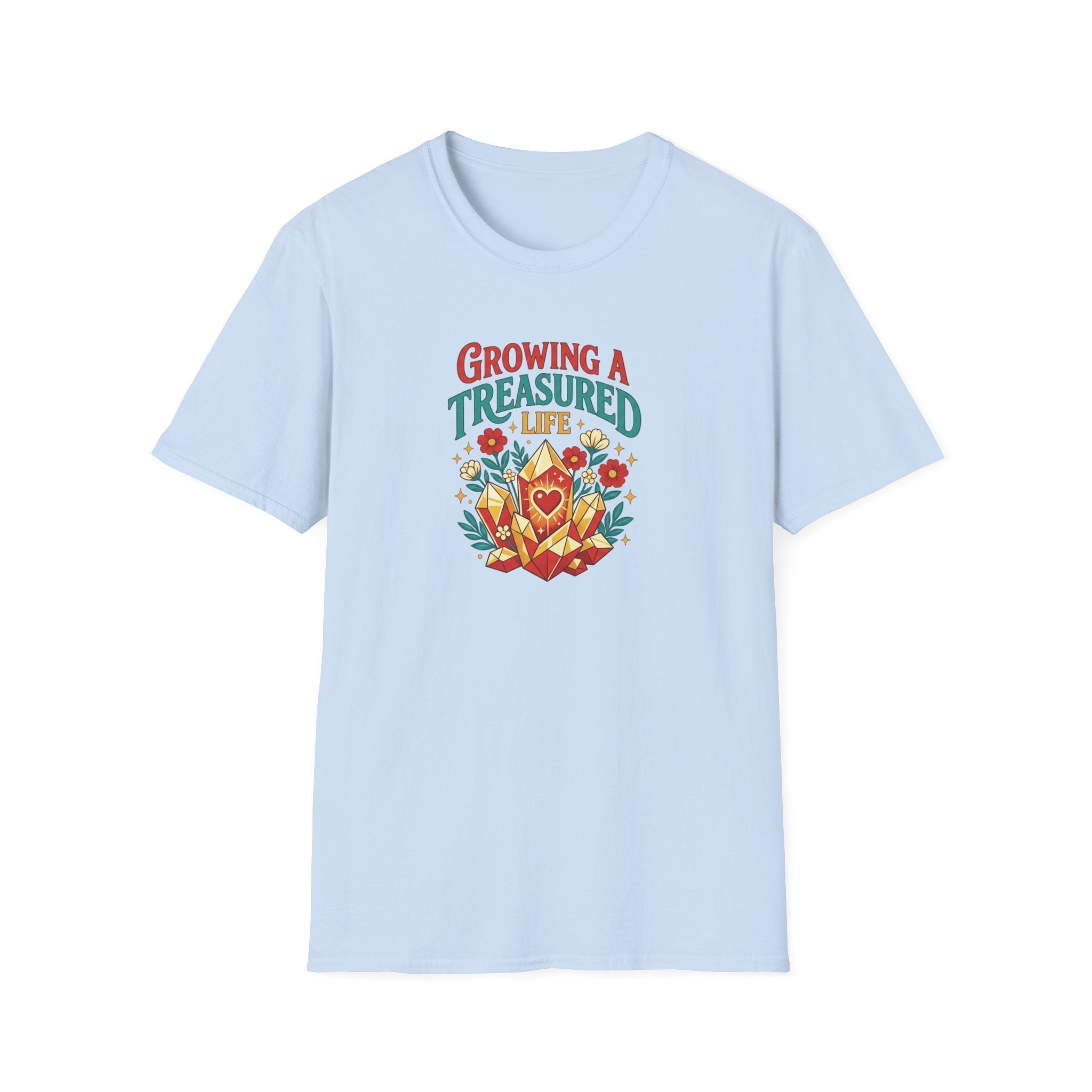 Growing a Treasured Life T-Shirt — Floral Heart & Gem Inspirational Tee