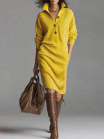 Long-sleeved Sweater Dress Fashion Warm Stand-up Collar V-neck Button Pullover Dresses Winter Casual Commuting Women's Clothing thumbnail 2