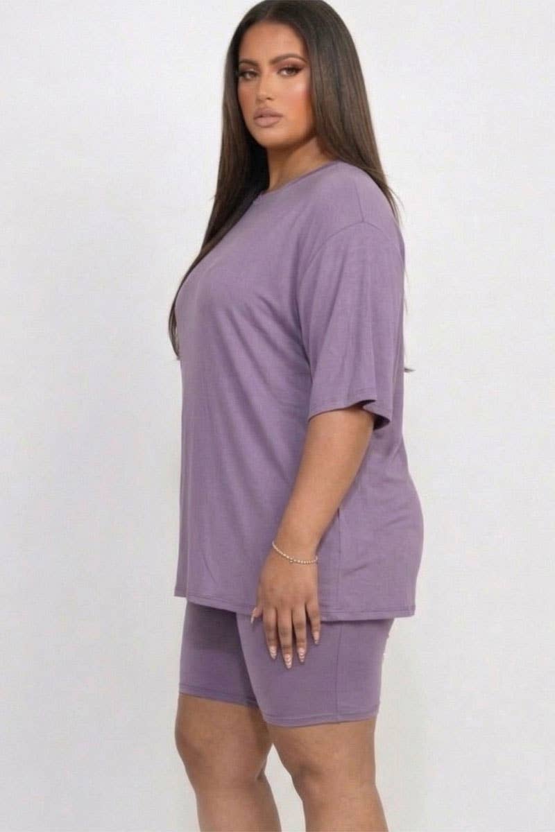 Plus Size Loose Fit Top & Bike Shorts Set