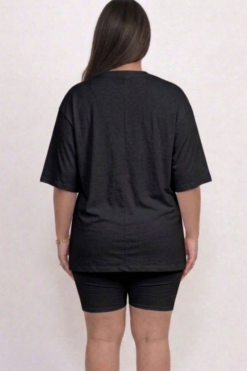 Plus Size Loose Fit Top & Bike Shorts Set