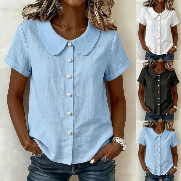Womens Solid-Colored Short-Sleeve Casual Loose  Shirt