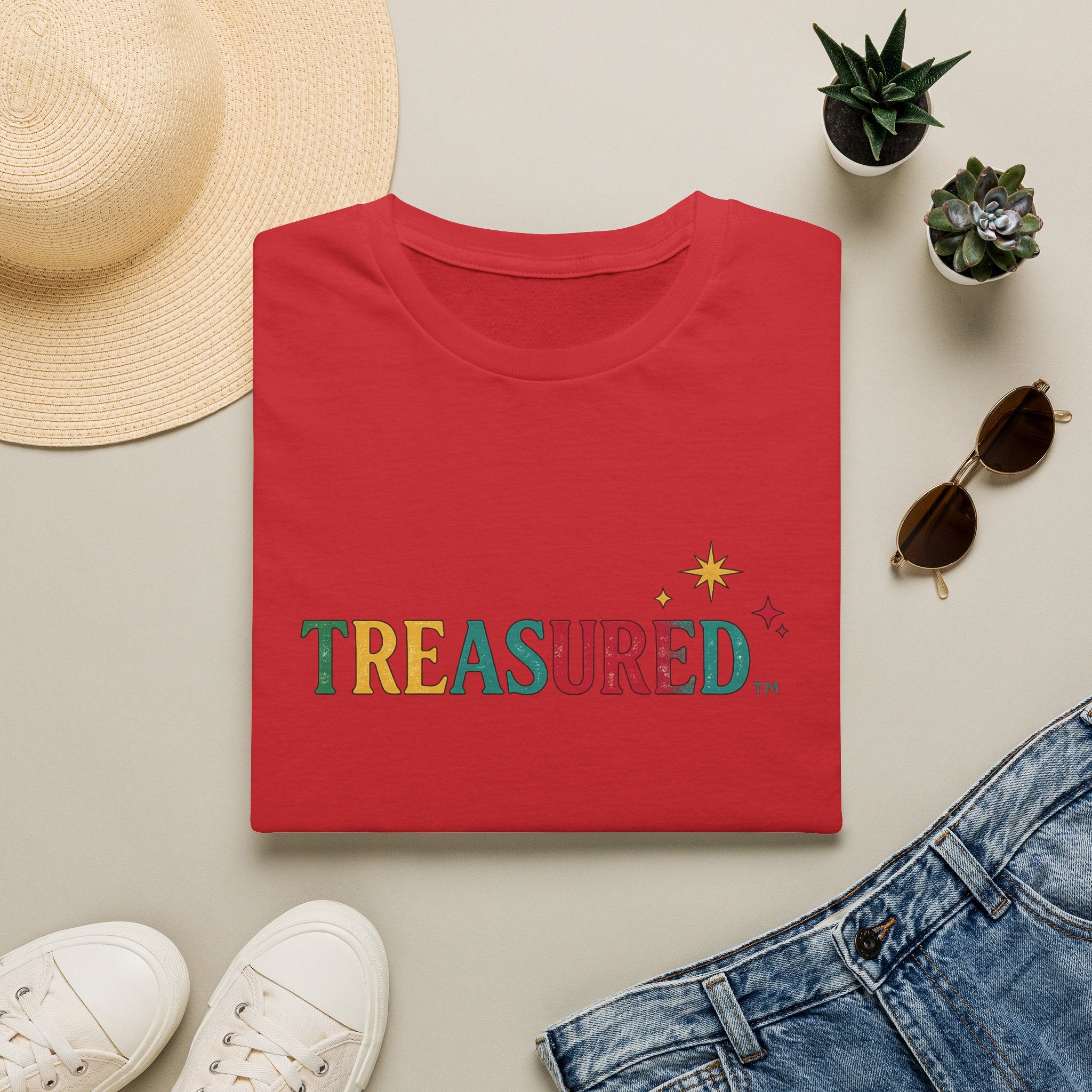 Treasured Graphic T-Shirt — Colorful Retro Lettering with Star Accent