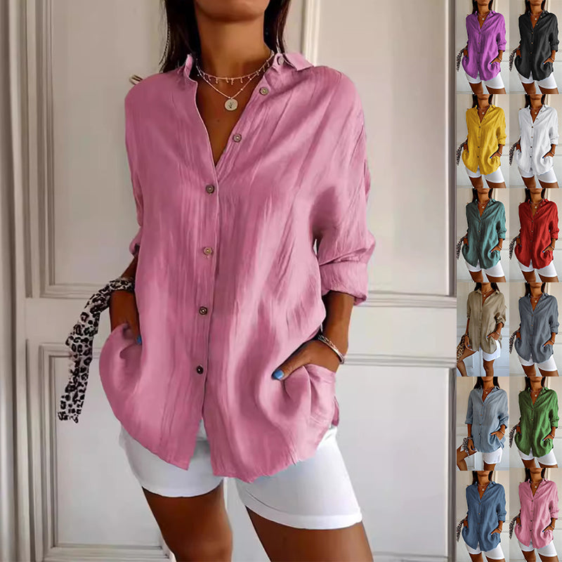 Women's Lapel Pleated Shirt in [Color] — TE&A Treasures