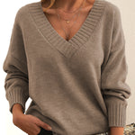 Solid V-neck Sweater Fashion Loose Long-sleeved Knitted Tops Autumn And Winter Women's Clothing thumbnail 13
