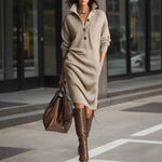 Long-sleeved Sweater Dress Fashion Warm Stand-up Collar V-neck Button Pullover Dresses Winter Casual Commuting Women's Clothing thumbnail 11