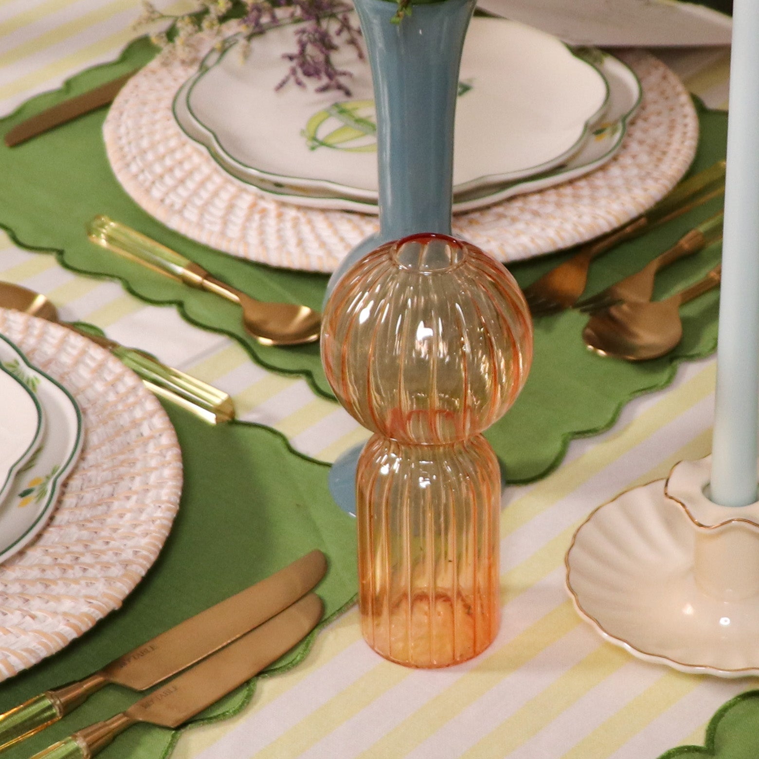 Apricot Ribbed Vase - Pair