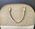 Coach Satchel – Signature Dome with Cream Leather Trim & Gold Hardware