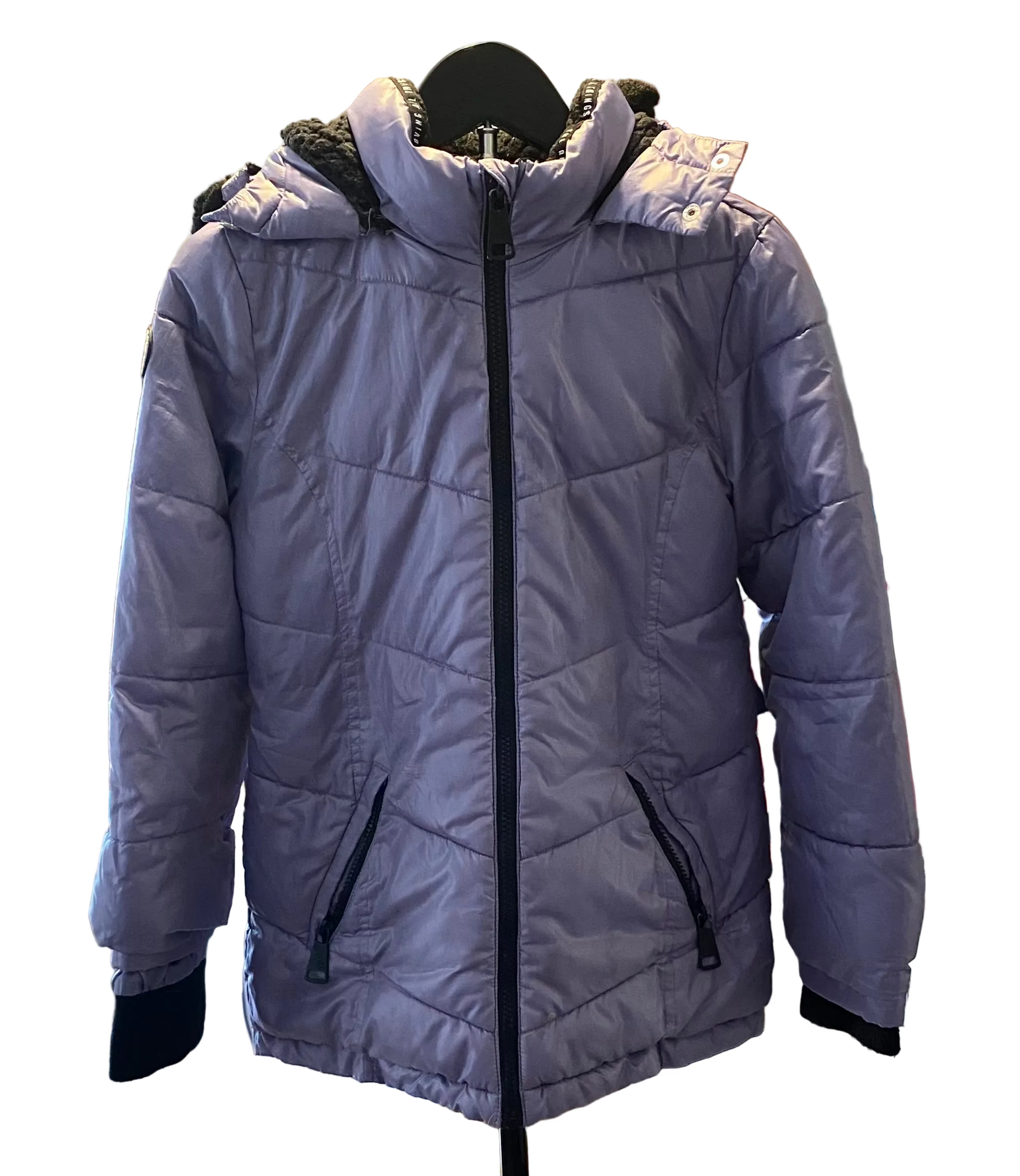 Lavender Chevron Quilted Puffer Jacket with Hood