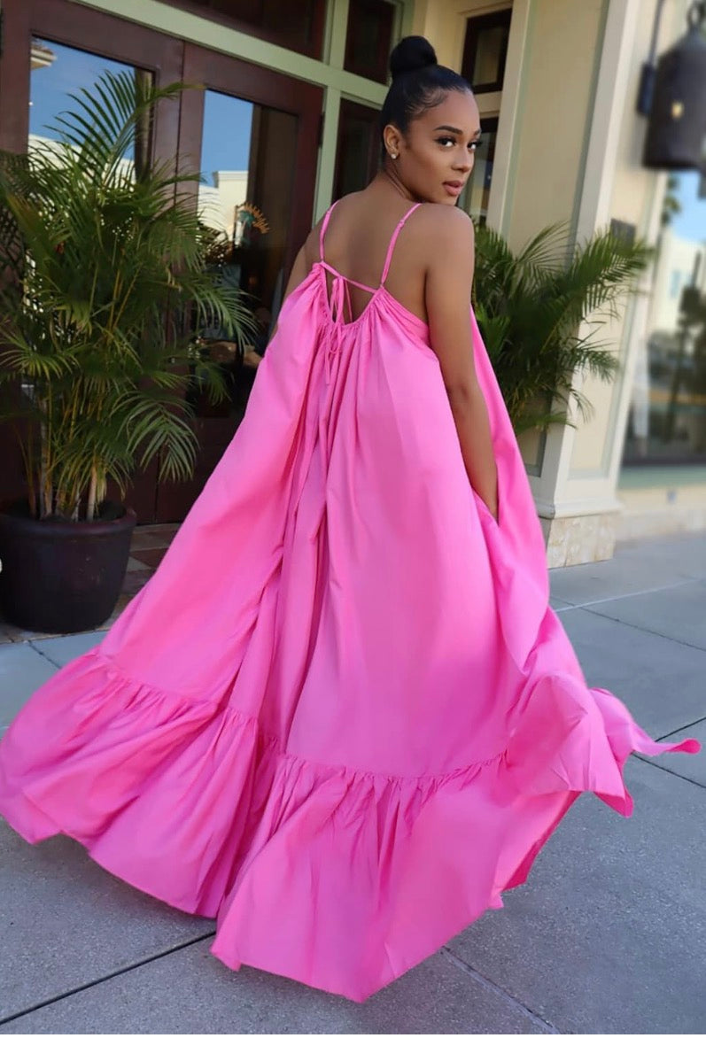 Oversized Flowy Ruffle Hem Maxi Dress