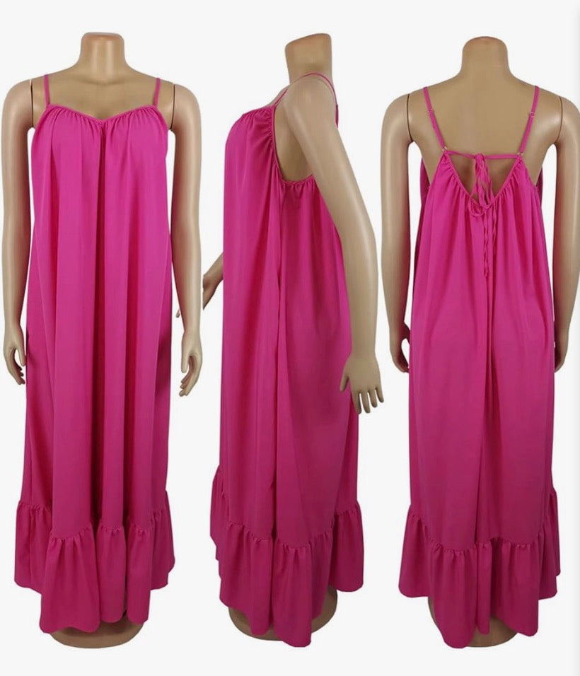 Flowy Maxi Dress w/ Ruffle Hem & Pockets