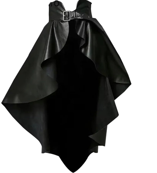 Black Open-Front Hi-Low Skirt with Corset Belt (New)
