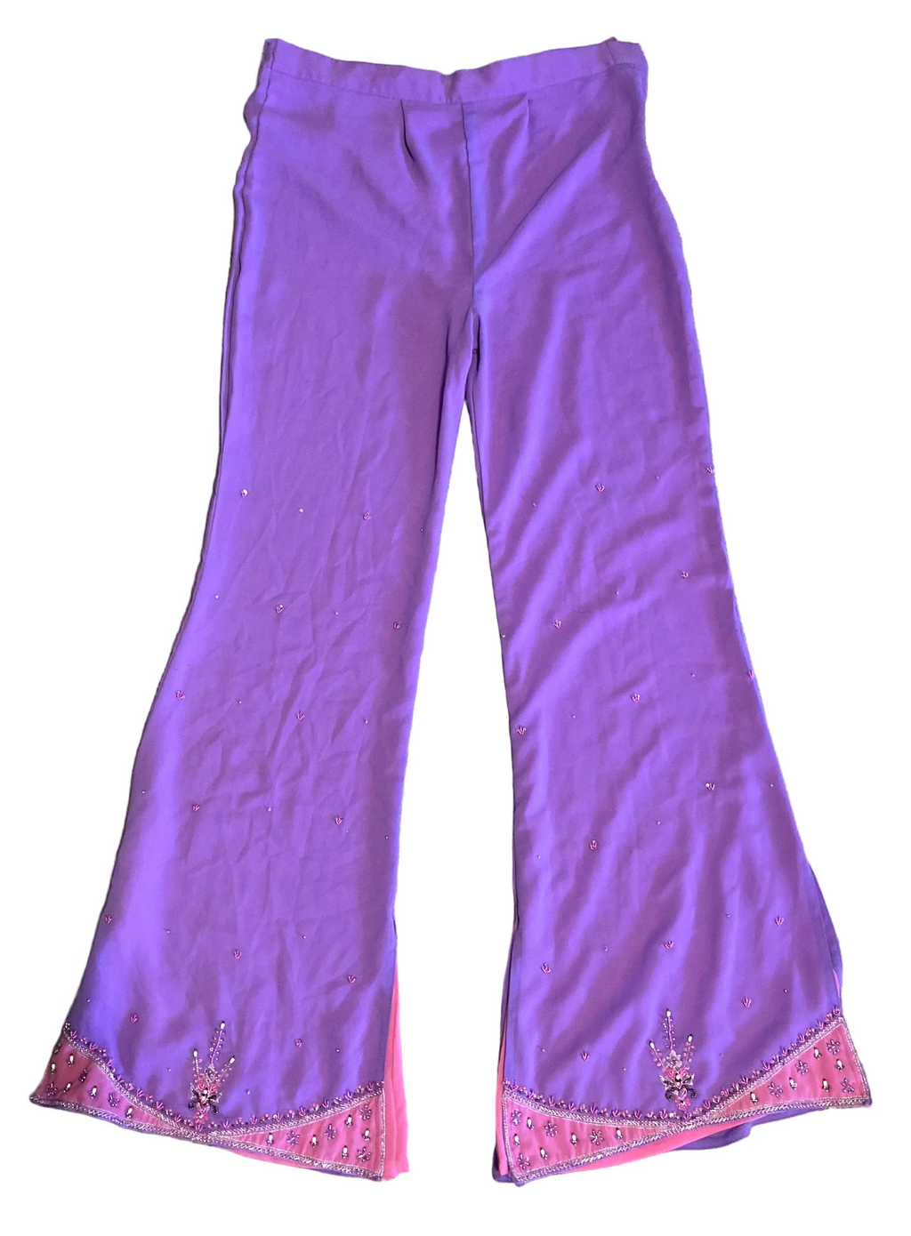 100% Silk Beaded & Embroidered 2-Piece Set — Pink & Purple | Size L