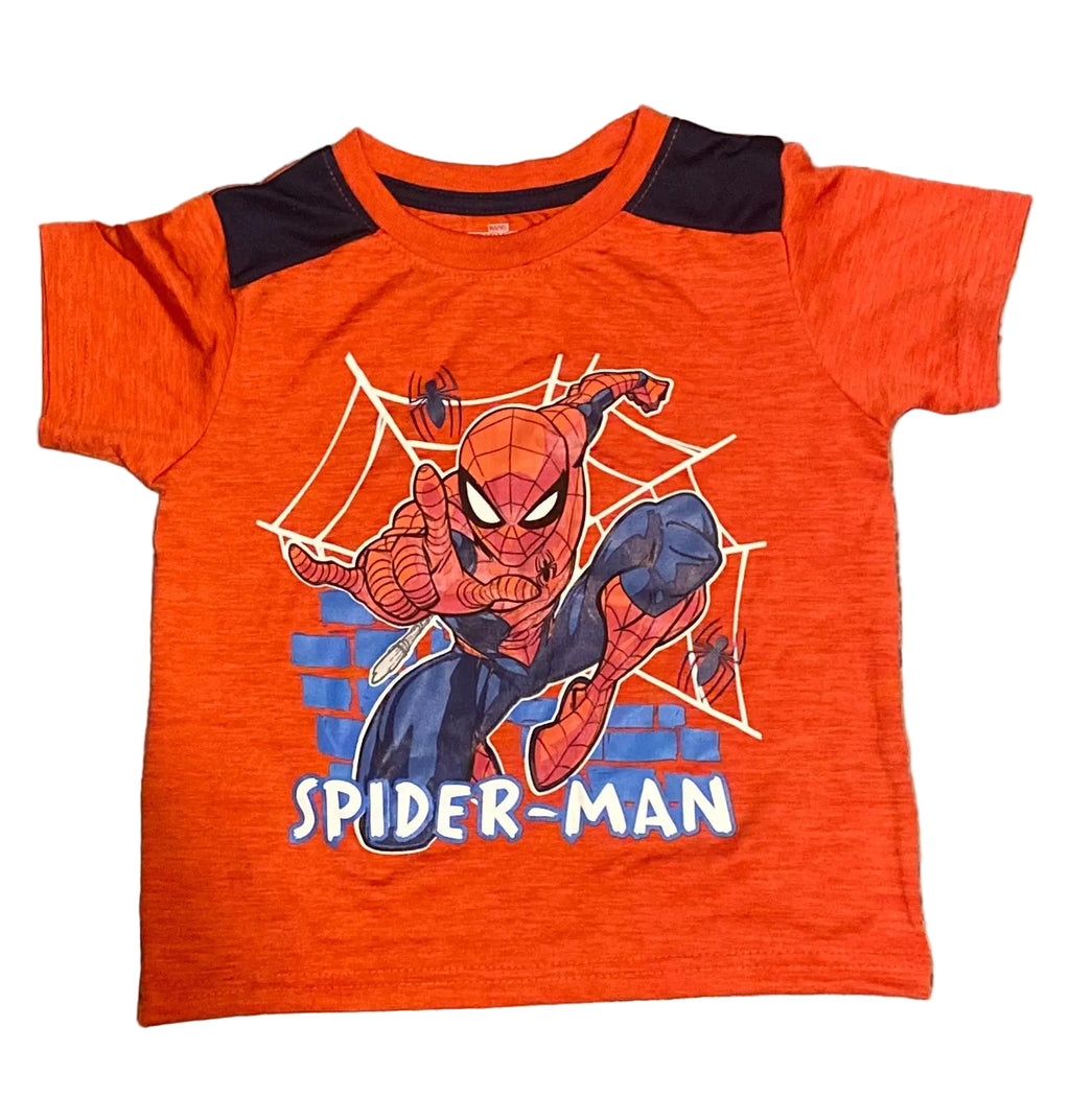 Marvel Spider-Man orange graphic tee front view, size 4T