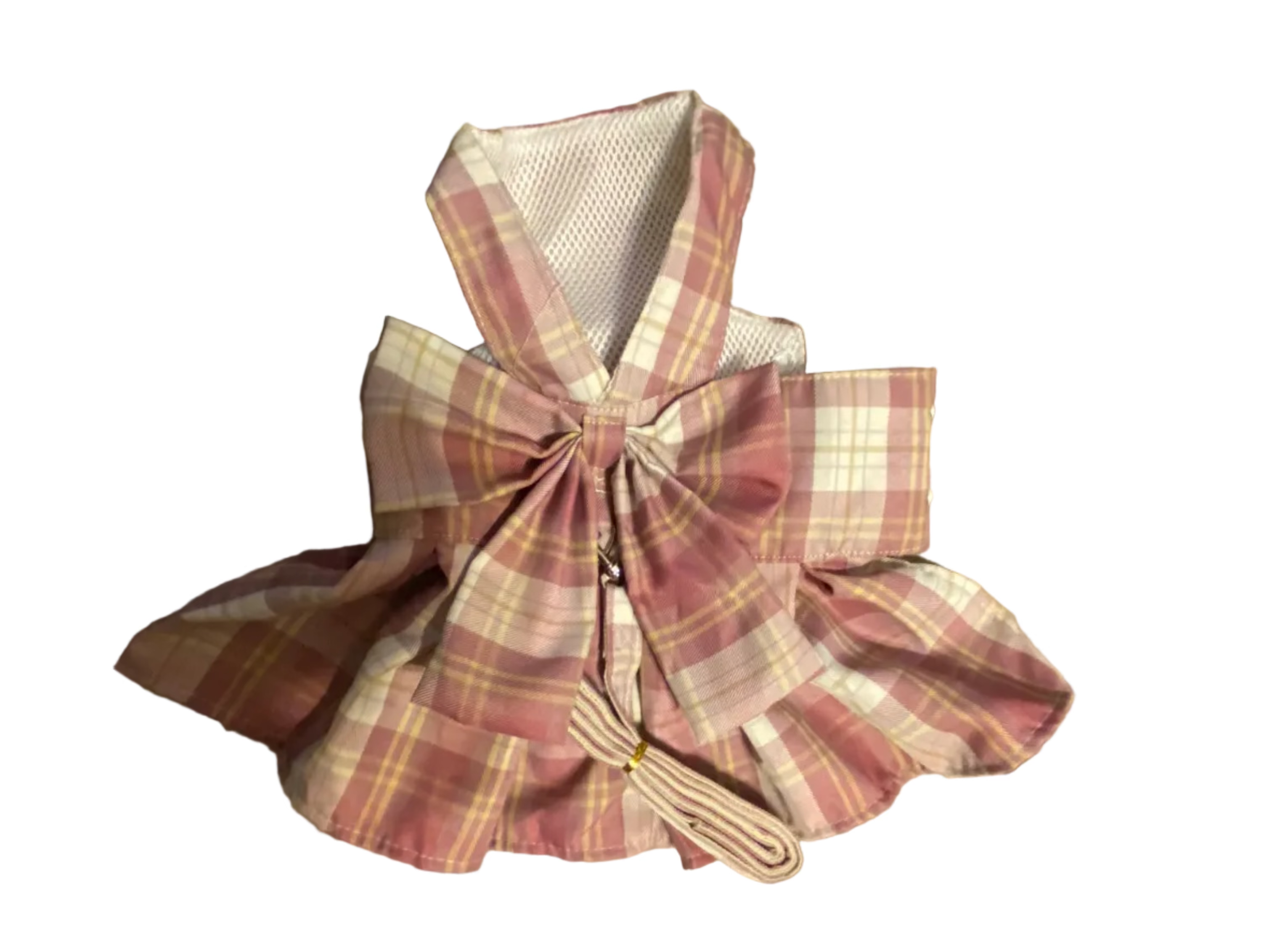 Plaid Bow Harness Dog Dress with Leash — Small/Medium Dog, Size XL (12-18 lbs)