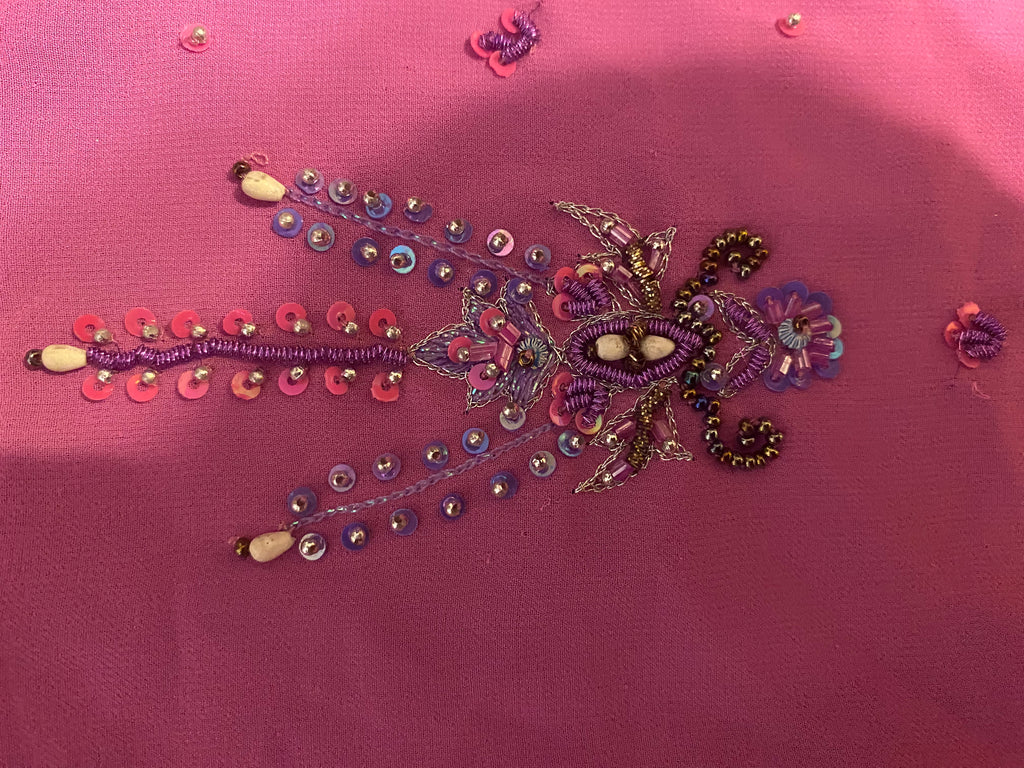 100% Silk Beaded & Embroidered Blouse — Pink & Purple | Size L