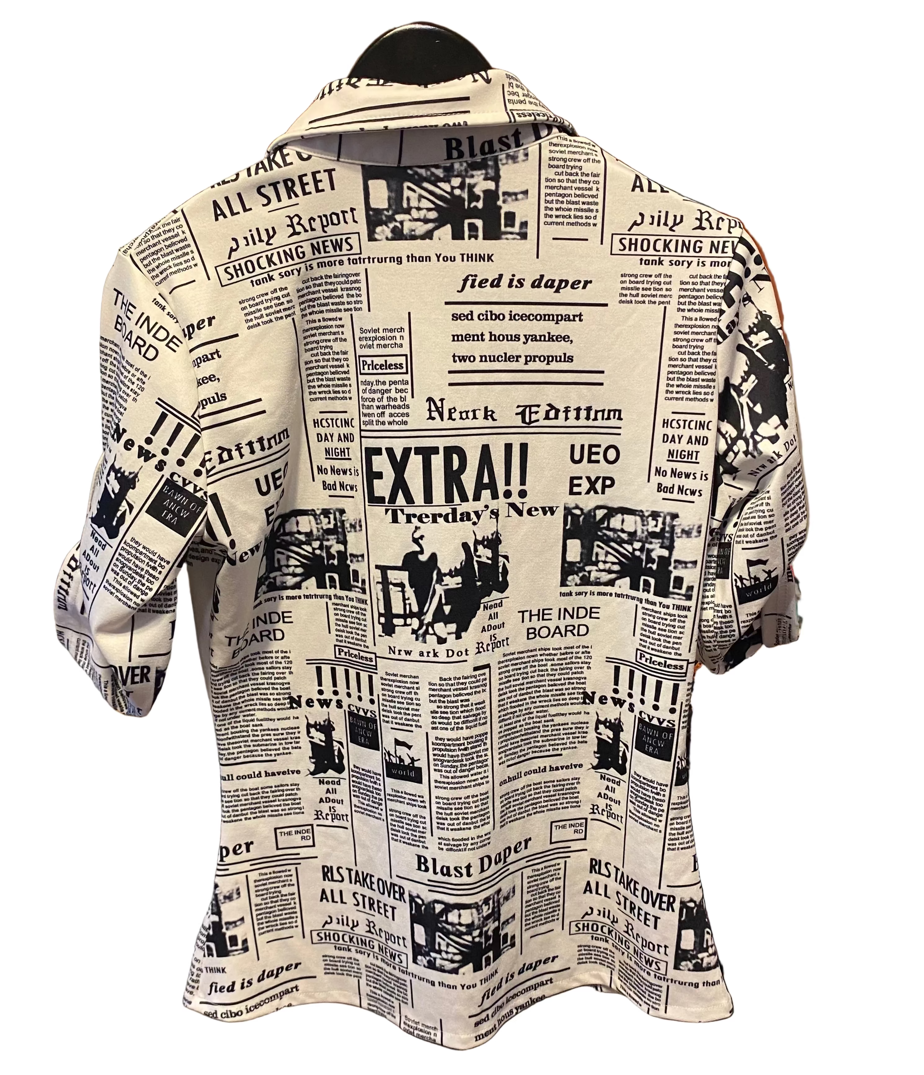 Newspaper Print 2-Piece Set — High-Waist Leggings & Matching Blouse, Size Small