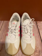 Adidas Women's Sneakers – White with Pink Stripes & Gum Sole