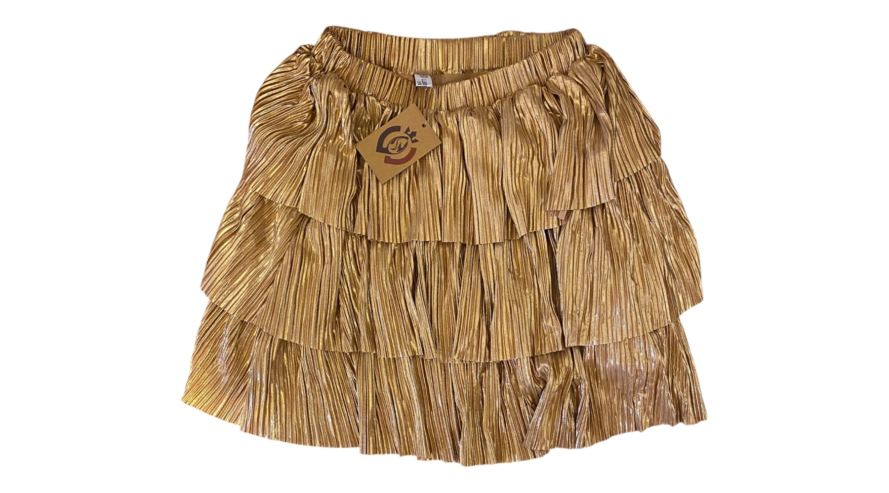 Teen Gold Tiered Ruffle Mini Skirt