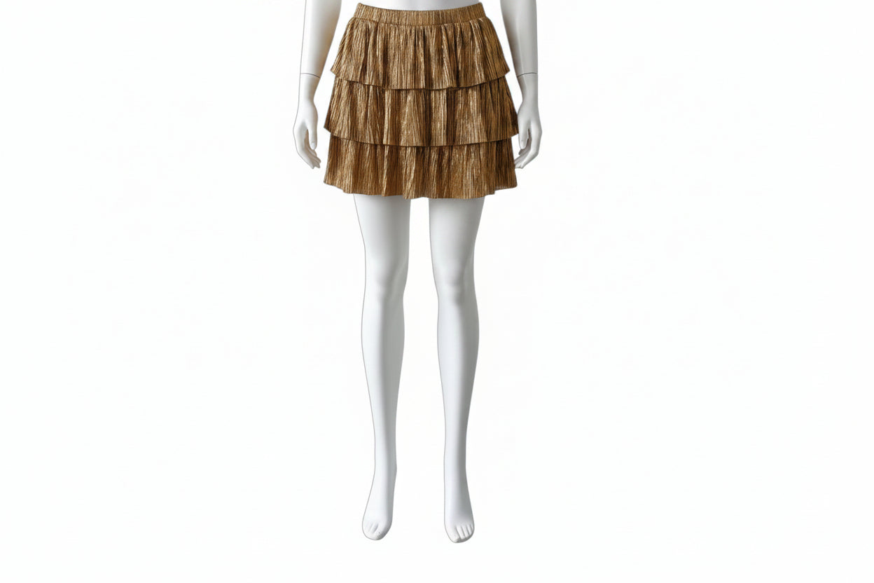 Teen Gold Tiered Ruffle Mini Skirt