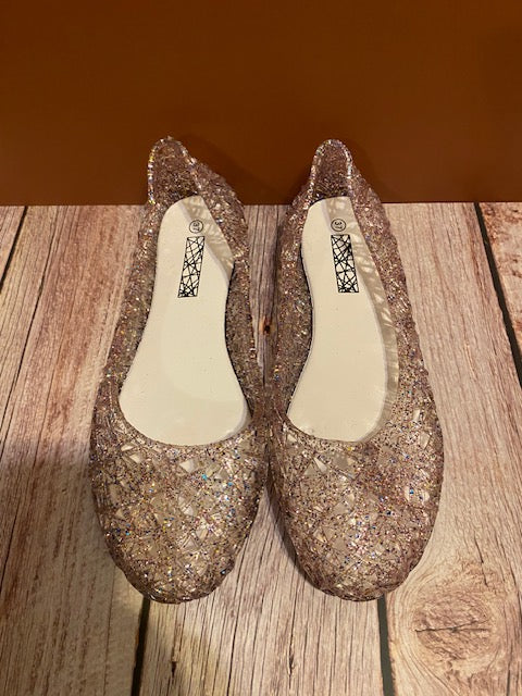 Light Pink Glitter Jelly Ballet Flats – Women's Sparkle Diamond Cutout Shoes