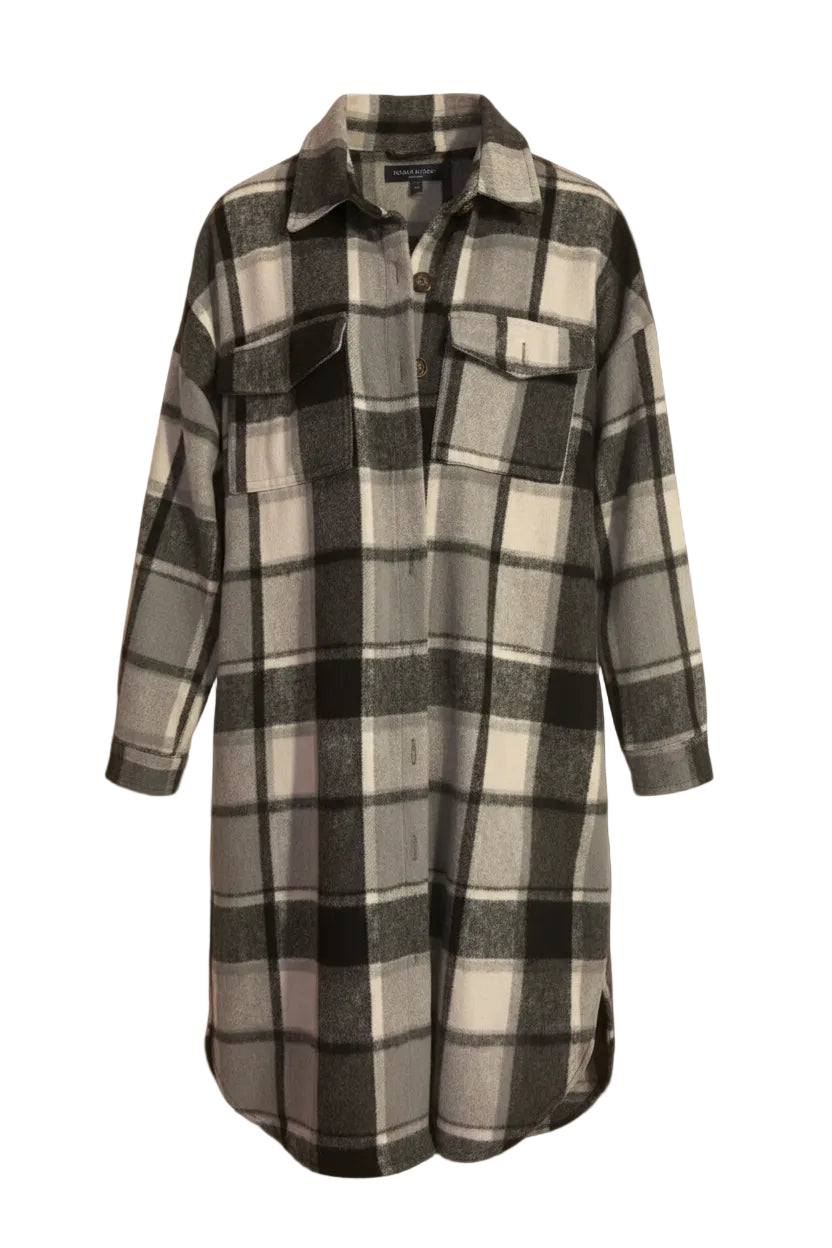 Plaid Flannel Shacket – Gray & Black