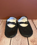 Black Canvas Ballet Slippers – Elastic Strap Dance Shoes for Girls