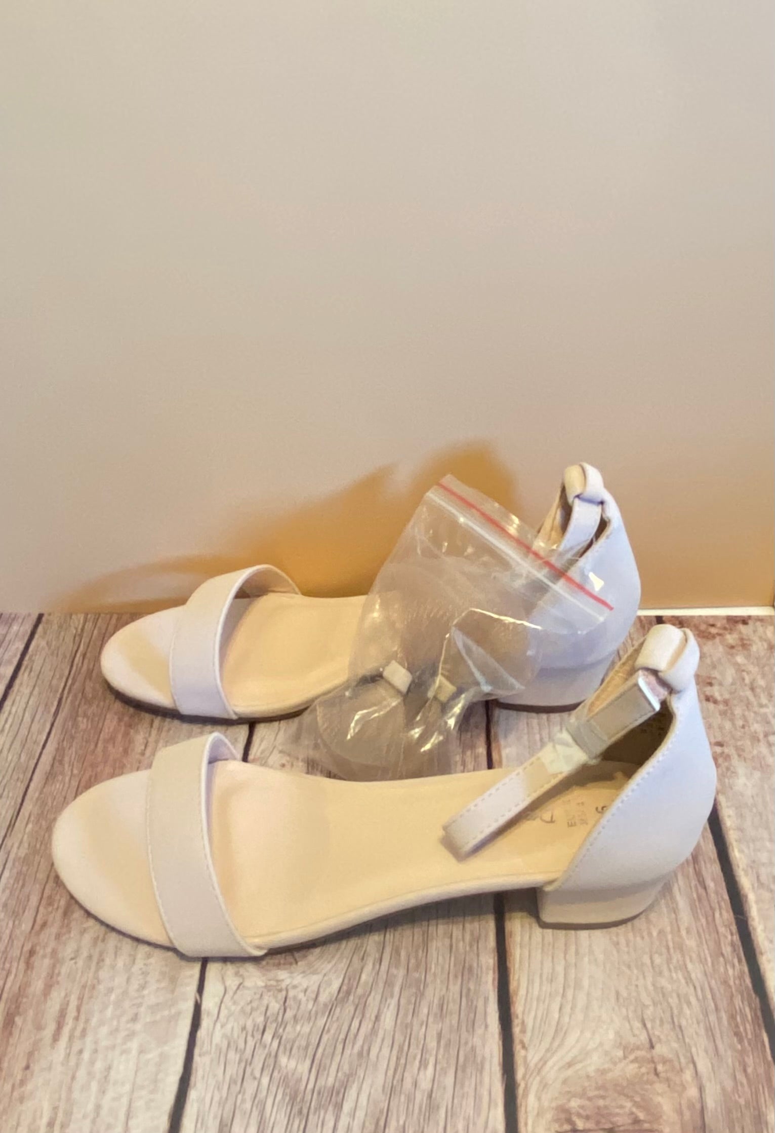White Block Heel Ankle Strap Sandals - New (Never Worn)