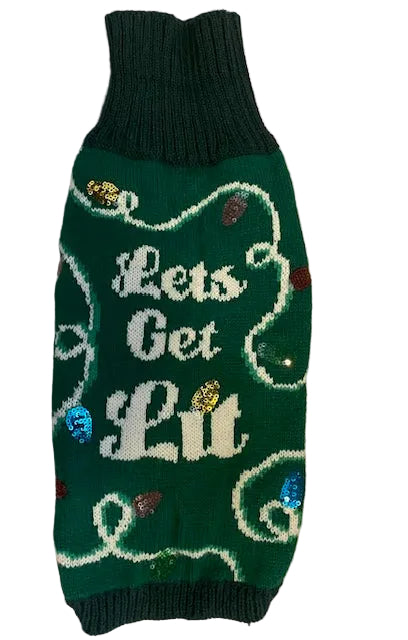"Let's Get Lit" Dog Christmas Sweater — Small/Medium Size Pup (12-18lbs)
