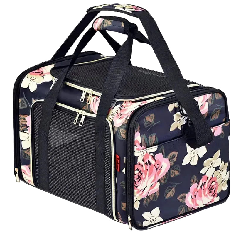 Floral Pet Carrier Bag — Small to Medium Dog or Cat, Up to 20 lbs