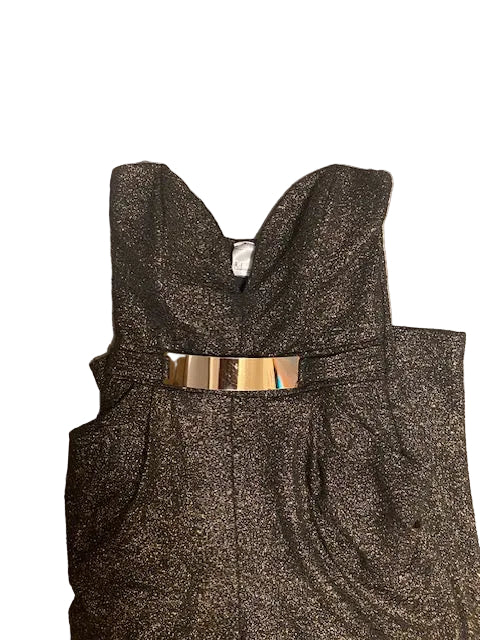 Monaco USA Gold Metallic Glitter Knit Mini Dress — Sweetheart Neckline & Built-In Metal Waist Accent