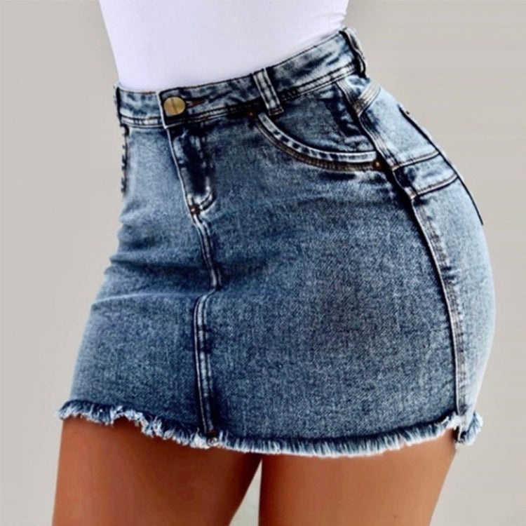 Women's Denim Skirt - Frayed Raw Hem Ripped Jeans Skirts