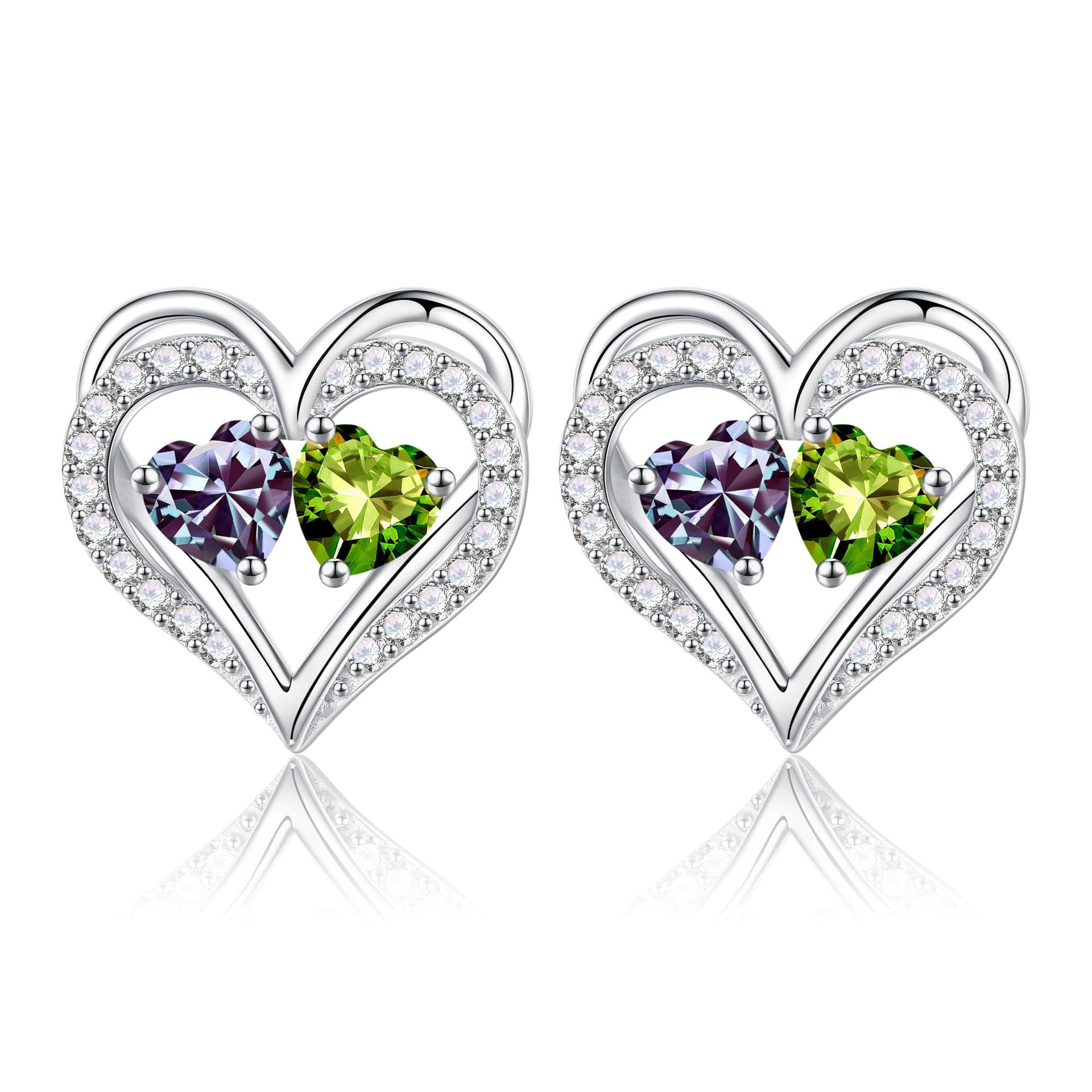 Sterling Silver Birthstone Heart Earrings new