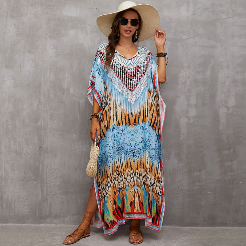 Rayon Engineered-Print Beach Robe ¨C Vacation Bikini Cover-Up, Women’s Swimsuit Outerwear