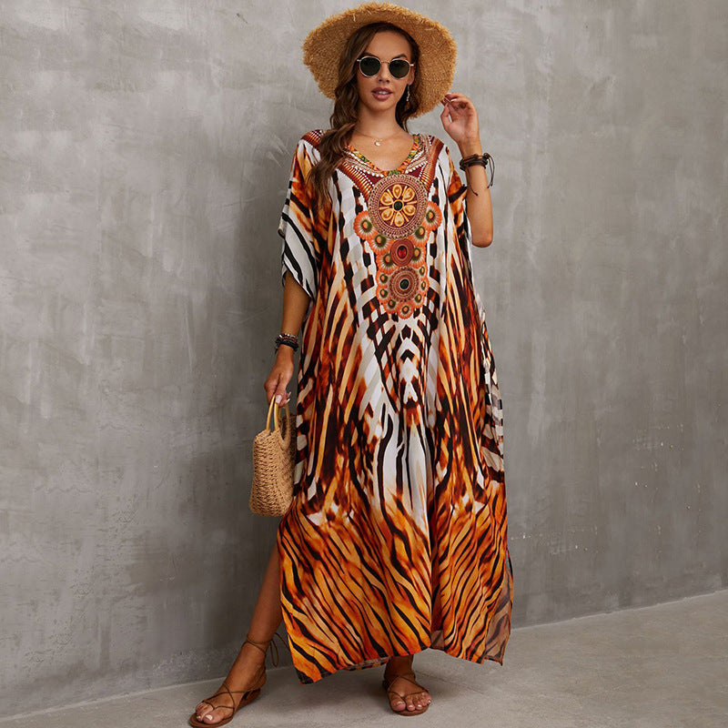 Rayon Engineered-Print Beach Robe ¨C Vacation Bikini Cover-Up, Women’s Swimsuit Outerwear