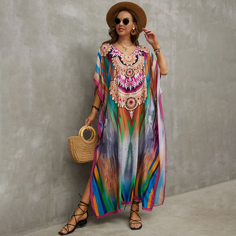 Rayon Engineered-Print Beach Robe ¨C Vacation Bikini Cover-Up, Women’s Swimsuit Outerwear