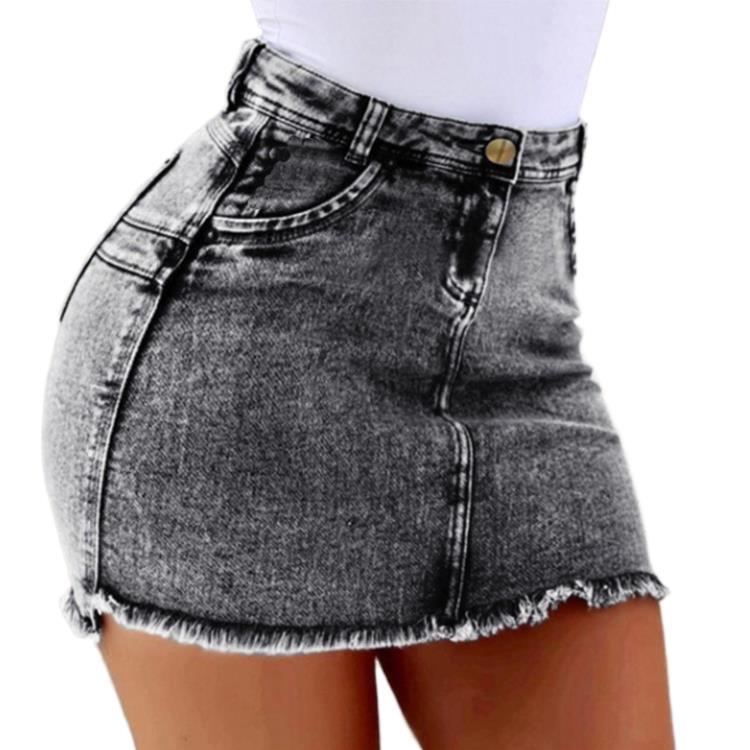 Women's Denim Skirt - Frayed Raw Hem Ripped Jeans Skirts