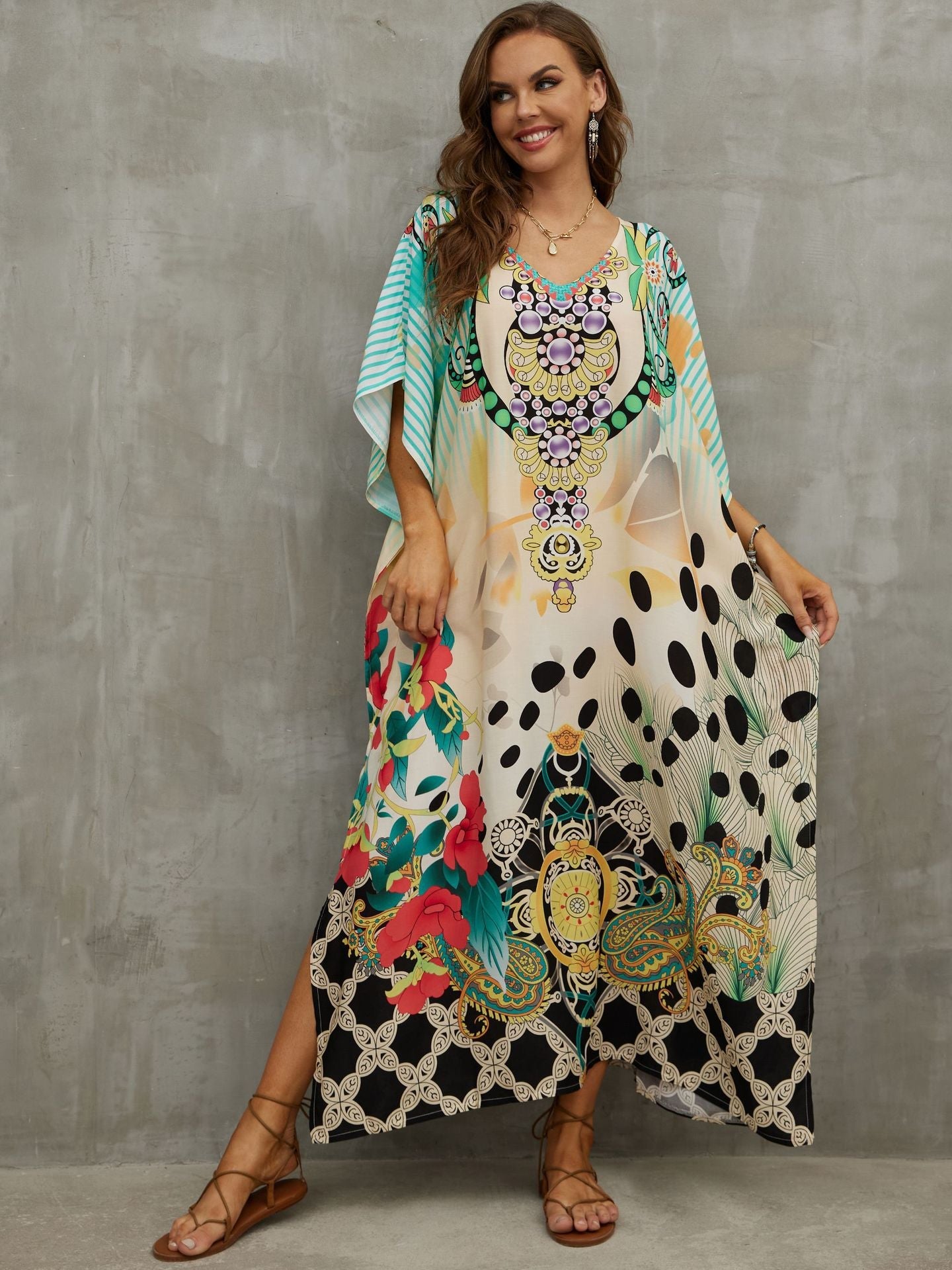 Rayon Engineered-Print Beach Robe ¨C Vacation Bikini Cover-Up, Women’s Swimsuit Outerwear