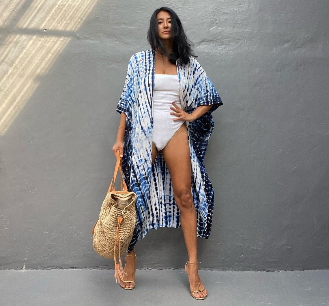 Women’s Rayon Tie-Dye Beach Cover-Up ¨C Vacation Bikini Kimono, Sun Protection Swimsuit Outerwear