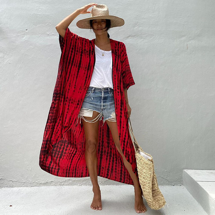 Women’s Rayon Tie-Dye Beach Cover-Up ¨C Vacation Bikini Kimono, Sun Protection Swimsuit Outerwear