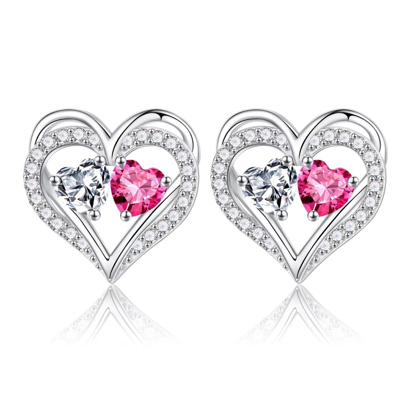 Sterling Silver Birthstone Heart Earrings new