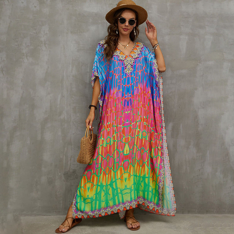 Rayon Engineered-Print Beach Robe ¨C Vacation Bikini Cover-Up, Women’s Swimsuit Outerwear