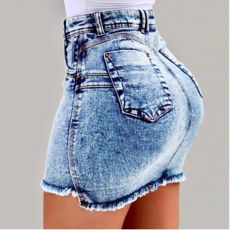Women's Denim Skirt - Frayed Raw Hem Ripped Jeans Skirts