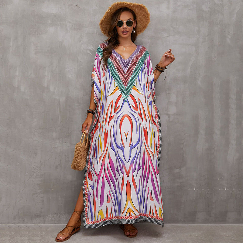 Rayon Engineered-Print Beach Robe ¨C Vacation Bikini Cover-Up, Women’s Swimsuit Outerwear