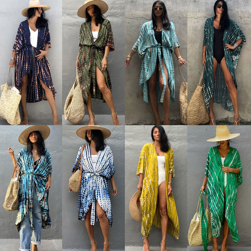 Women’s Rayon Tie-Dye Beach Cover-Up ¨C Vacation Bikini Kimono, Sun Protection Swimsuit Outerwear