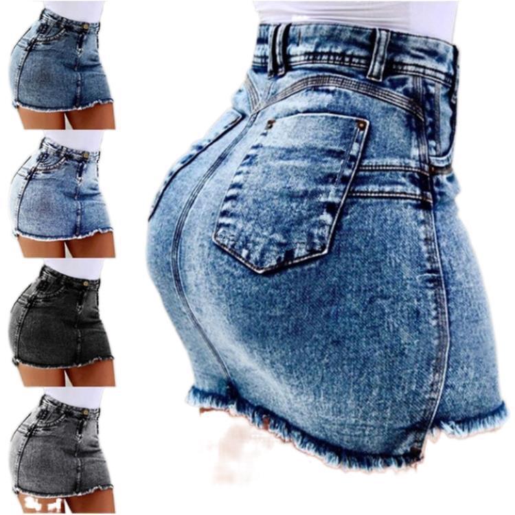 Women's Denim Skirt - Frayed Raw Hem Ripped Jeans Skirts