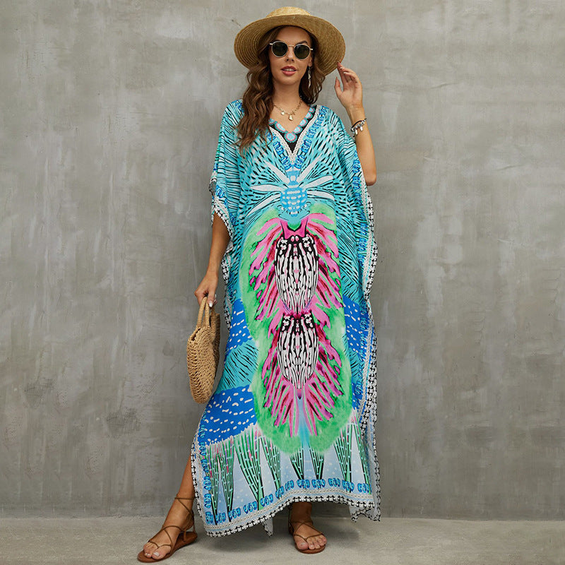 Rayon Engineered-Print Beach Robe ¨C Vacation Bikini Cover-Up, Women’s Swimsuit Outerwear