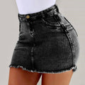 Women's Denim Skirt - Frayed Raw Hem Ripped Jeans Skirts