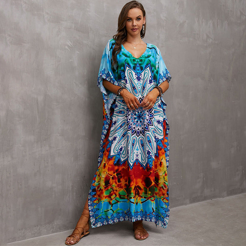 Rayon Engineered-Print Beach Robe ¨C Vacation Bikini Cover-Up, Women’s Swimsuit Outerwear