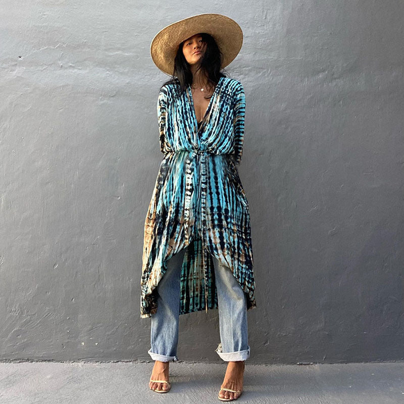 Women’s Rayon Tie-Dye Beach Cover-Up ¨C Vacation Bikini Kimono, Sun Protection Swimsuit Outerwear