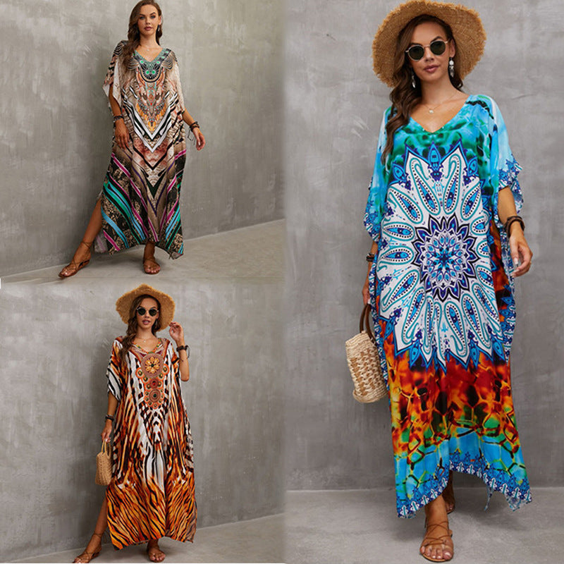 Rayon Engineered-Print Beach Robe ¨C Vacation Bikini Cover-Up, Women’s Swimsuit Outerwear